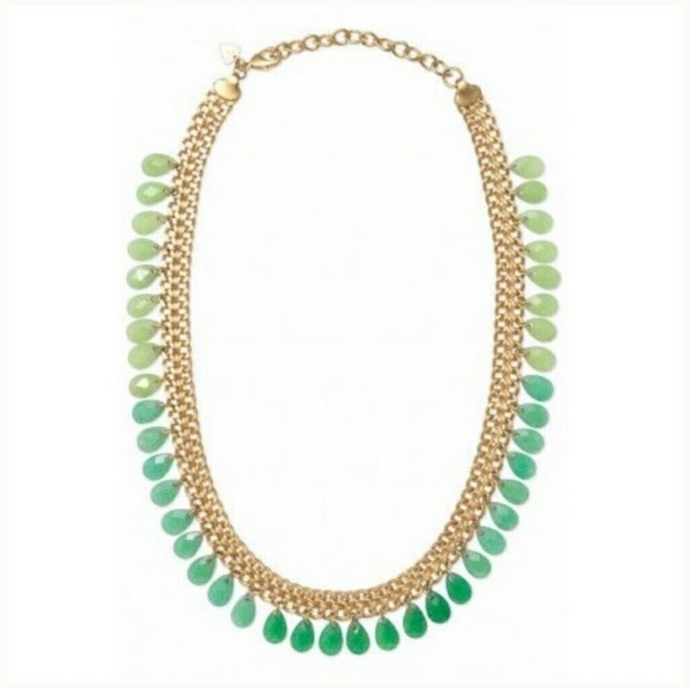 Stella and Dot Contessa Necklace with Goldtone Chain and Green Stones